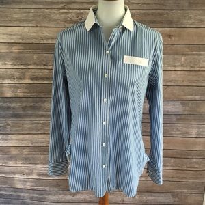 Theory Rogene Collar Stripe Button Down Top